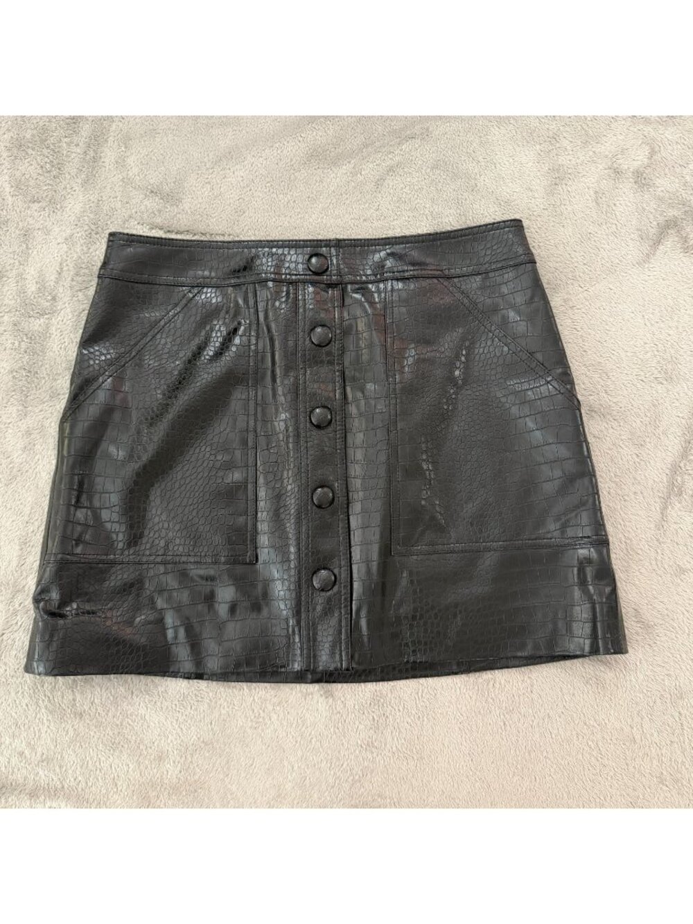 NWT Veronica Beard Black Delfina Vegan Leather Skirt Womens 10 Croc Embossed